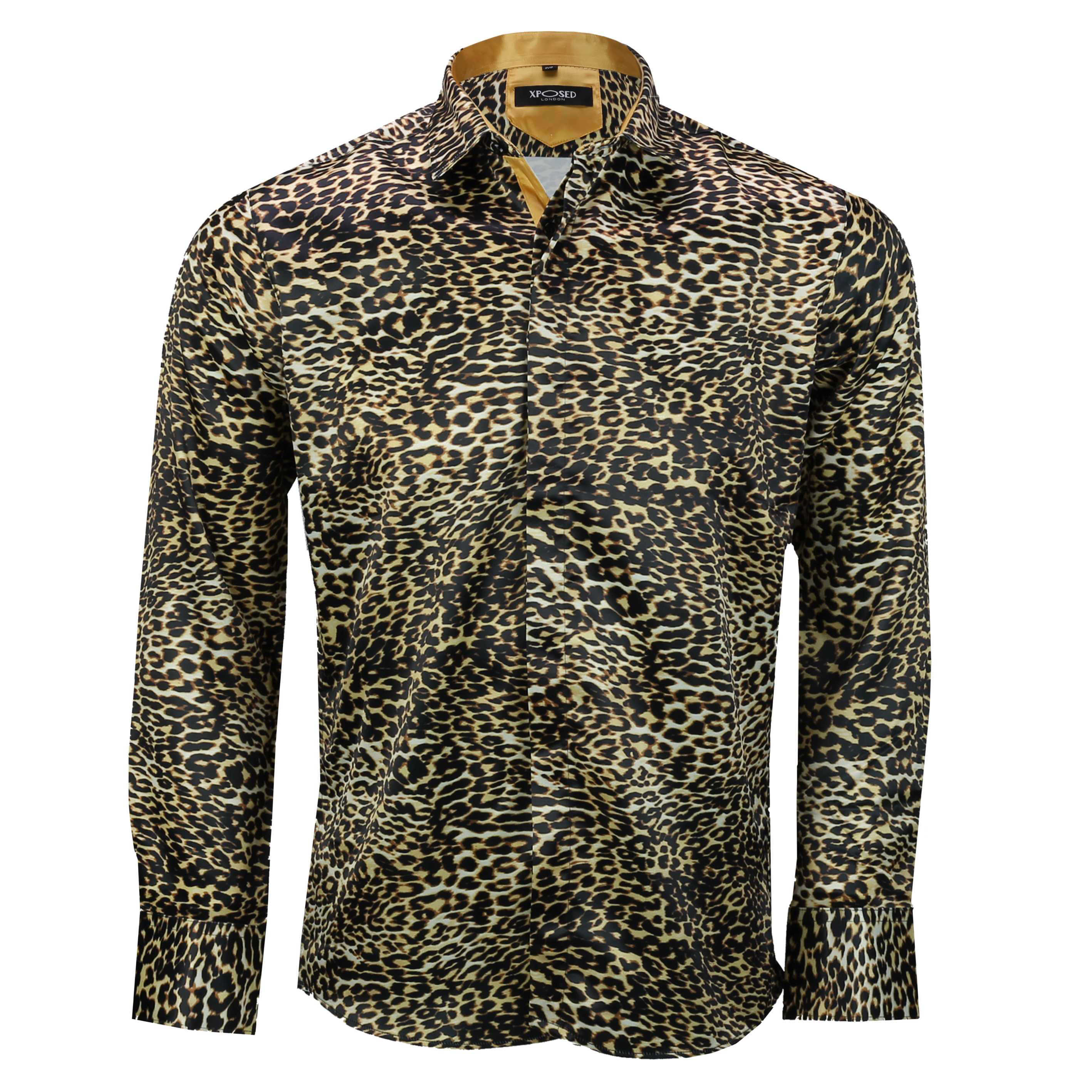Mens Retro Leopard Animal Print Silk Feel Designer Style Smart Party Dress Shirt | eBay